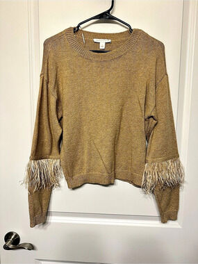 Chelsea & Violet Fringe Sleeve Sweater in Brown Size Small